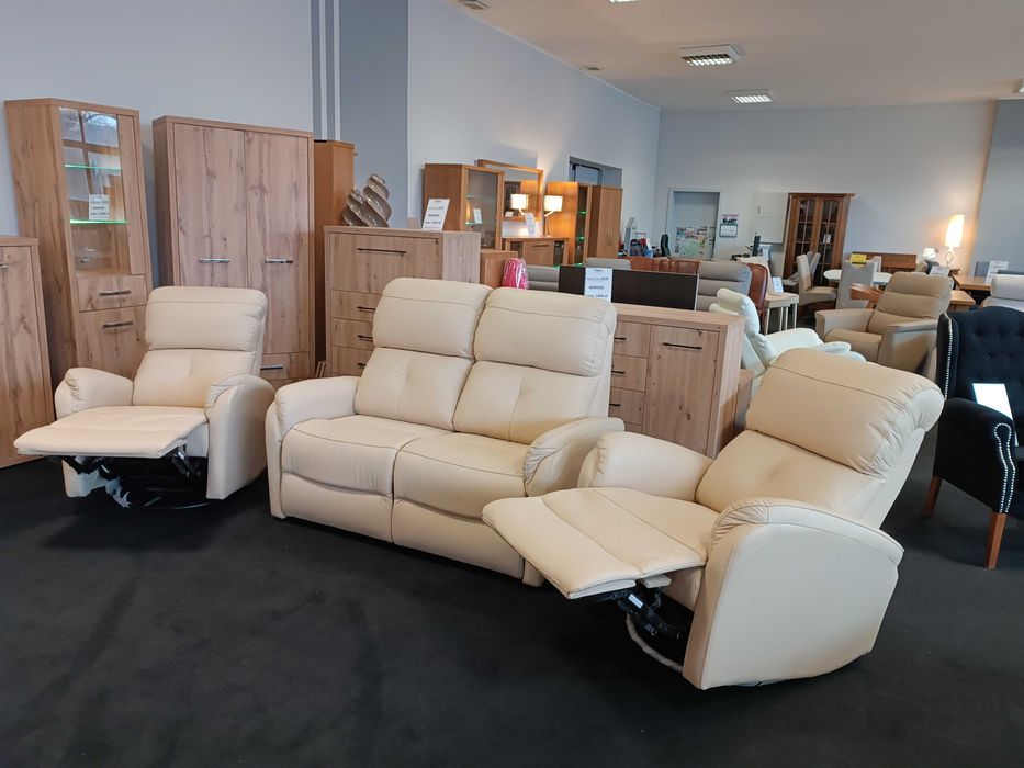 HIT-50% Nowy Komplet MAGNET Skóra Naturalna  Funkcje Relax =MEBLE PYKA