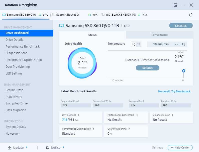 SSD Samsung 860 QVO 1TB – Como Novo - Apenas 2.1TB Escritos