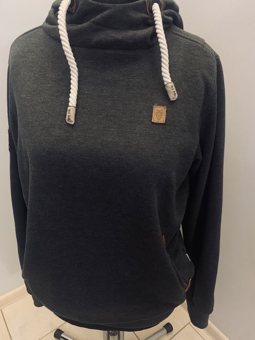 Naketano grafitowa markowa bluza r. M kaptur + komin, logowana bawełna
