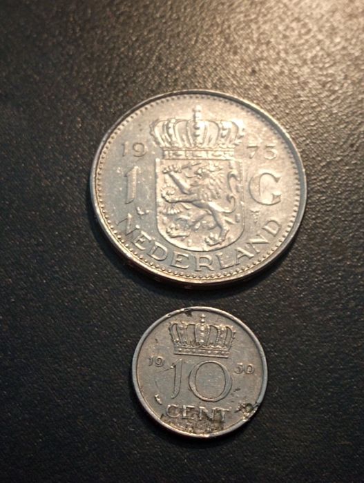 2 moedas 1 gulden e 10 cents - Netherlands - Holanda - 1973 e 1950