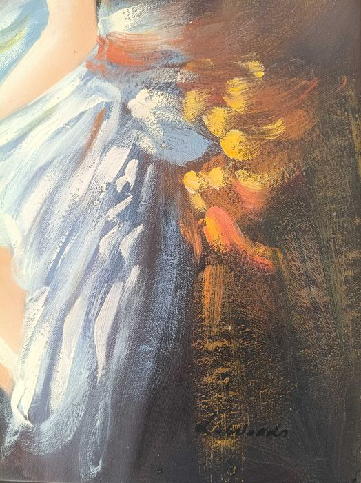 Pintura Original Certificada - Óleo sobre Tela de L. Woods - Retrato Feminino 60x50