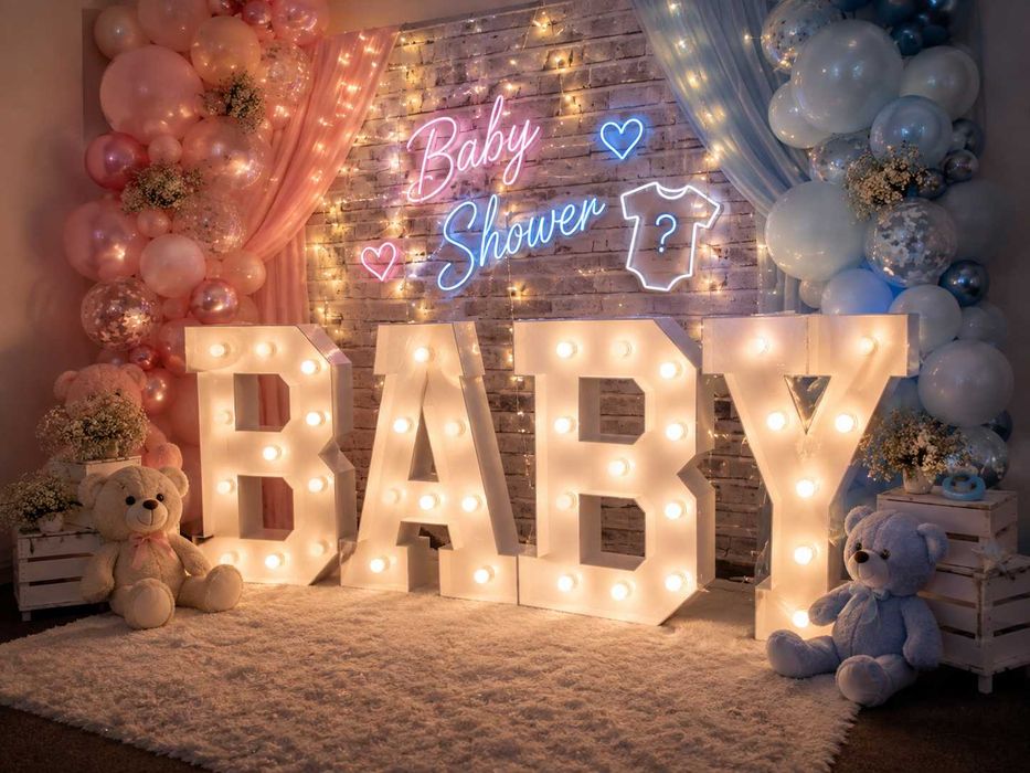 Napis baby shower żarókowy, neon led na ściankę