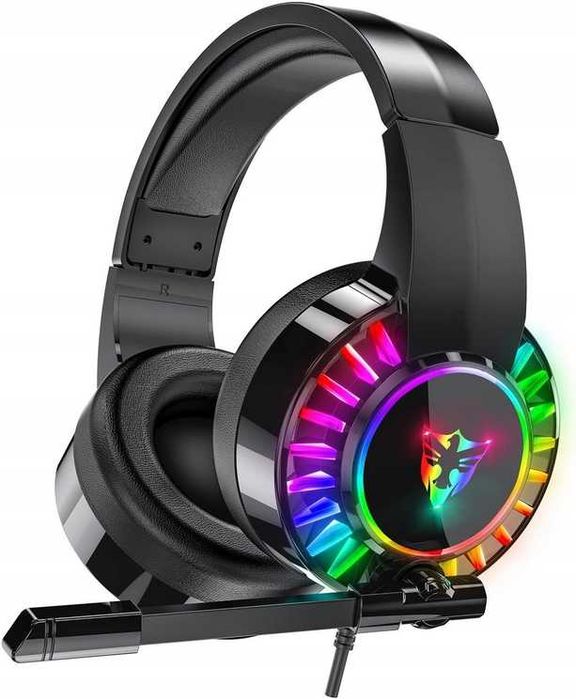 Słuchawki gamingowe naszuszne z mikrofonem przewodowe rgb dla graczy jack
