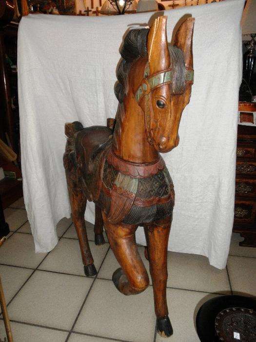 Estátua Cavalo Madeira Policromada