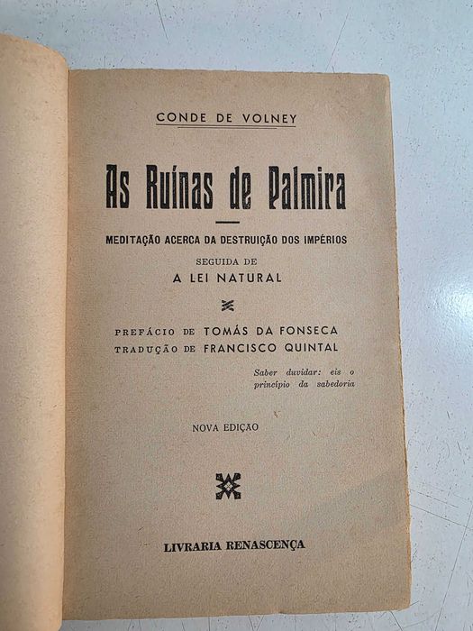 Livro - As ruinas de Palmira - Conde de Volney - REF PAR2