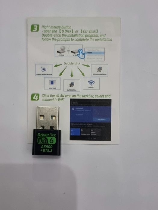 Adaptador USB AX900 WiFi 6 + Bluetooth 5.3 – 2 em 1, Dual Band 2.4G/5G