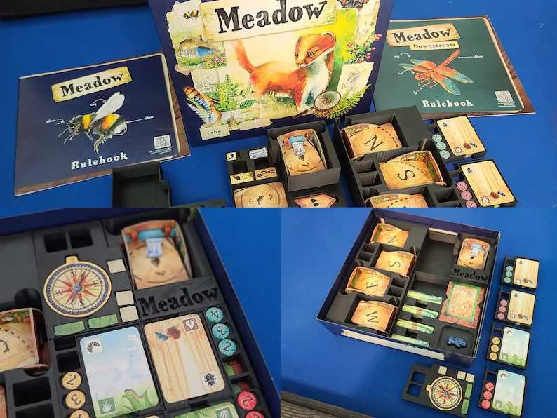 Insert organizer do gry planszowej Meadow (Łąka) mieści dodatek Z biegiem strumienia
