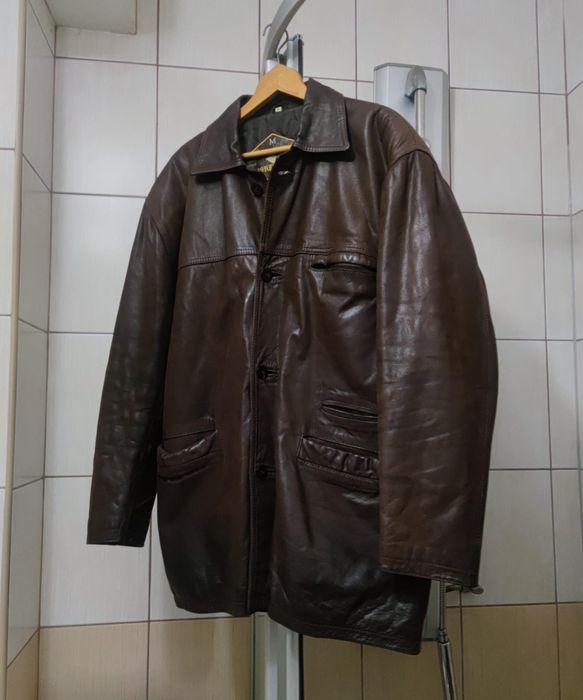 kurtka skórzana XL męska ciemna brązowa kremowa destroyed  retro sk