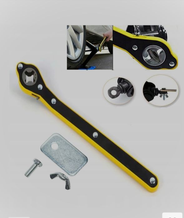 Klucz z grzechotką do podnośnika samochodowego.