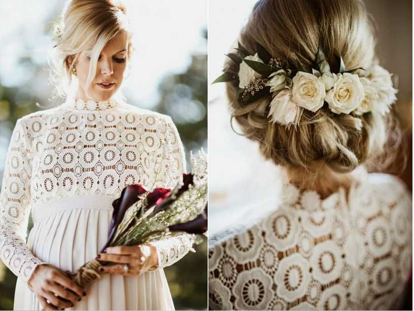 Suknia do sesji ciążowej / ślub boho biała M L szyfon koronka