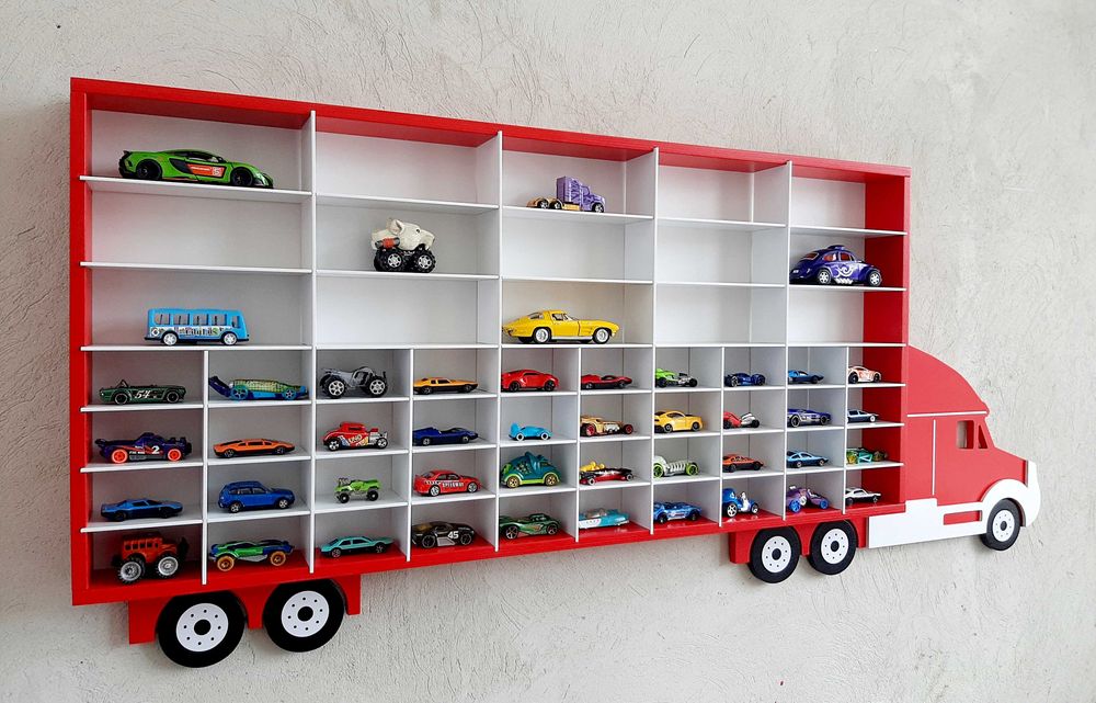 Полиця-вантажівка, гараж для машинок  hot wheels та kinsmart