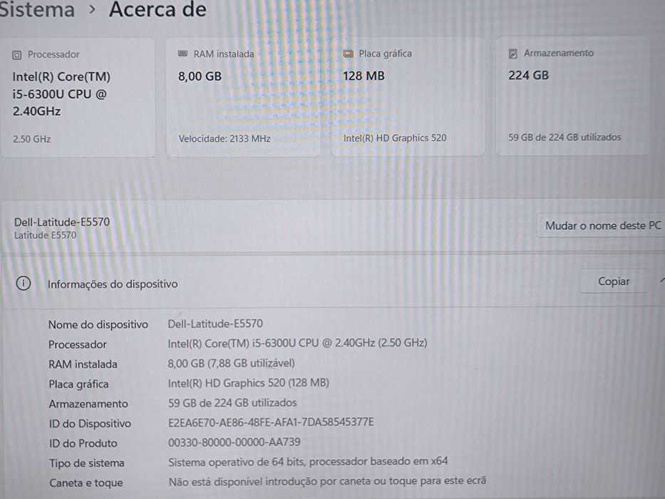Dell Latitude E5570 i5 SSD 256GB 8GB # bateria NOVA