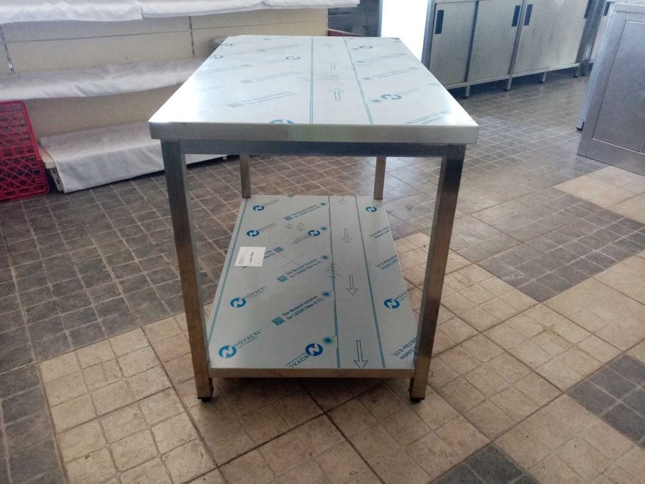 ACM1462 - Bancada central em inox de 1m com 1 prateleira - NOVA