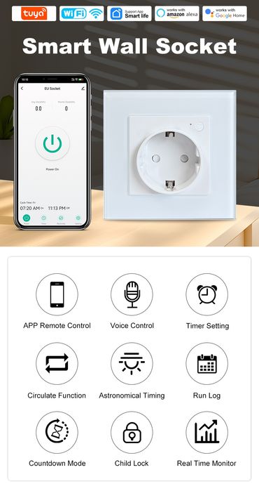 Розумна розетка 20А. Wi-Fi розетка 20 A. Лічильник спожитої електрики