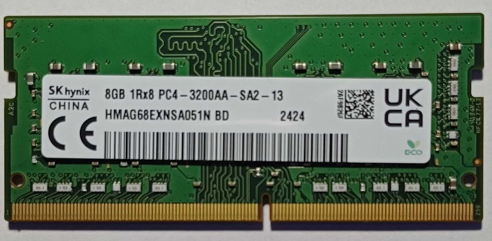 Оперативная память для ноутбука Hynix DDR4 8GB 3200MHz SO-DIMM 1Rx8 PC4-3200AA (HMAG68EXNSA051N)