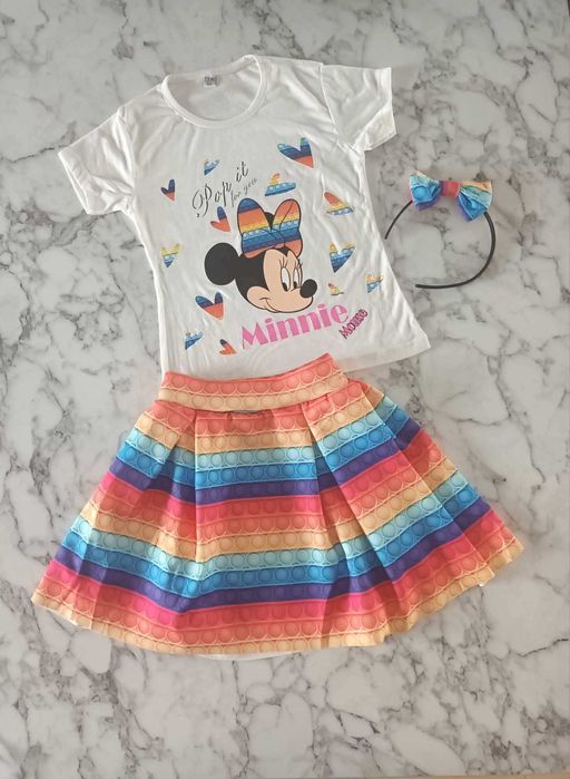 Komple Myszka Minnie koszulka spódniczka torebka opaska 98