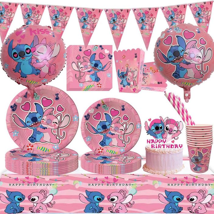 Zestaw talerzyki kubki urodzinowe Stich i Angel Lilo dla dzieci 71 elementów