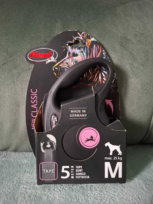 Smycz Flexi New Classic M taśma 5m 25kg czarna nowa