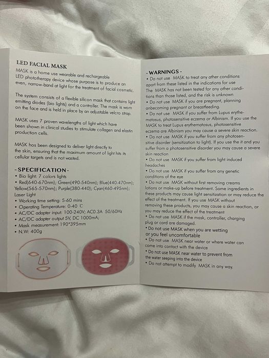 Светодиодная світлодіодна LED маска для лица