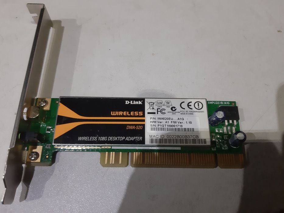 Сетевая карта D-Link DWA-520 Wireless G+ 108MBPS PCI Adapter

WIRELESS