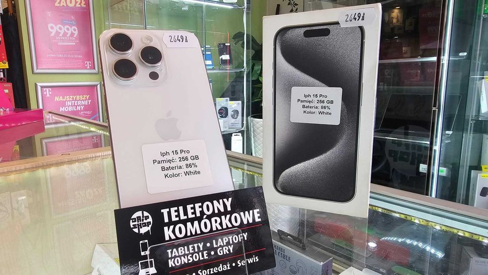 Iphone 15 Pro 256G Biały Bateria:86% Gwarancja/SklepGSM/Lwsk