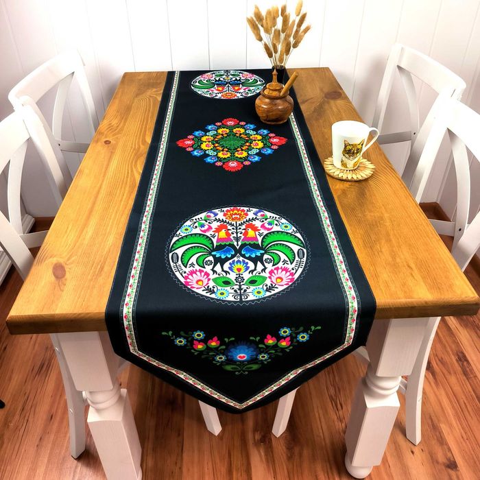 Folkowy Bieżnik na Stół 190x47 cm – Polski Produkt, Laserowy Nadruk