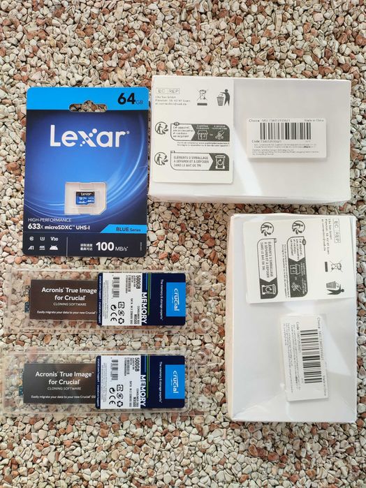 Karta pamięci Lexar 64GB + 2x SSD Crucial MX500 500GB + 2x obudowy m.2