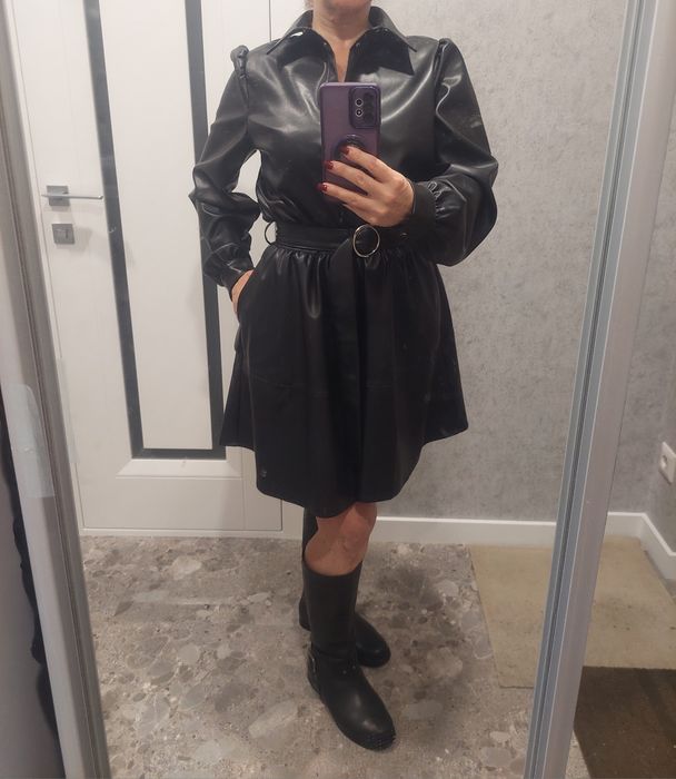 Сукня чорна з екошкіри, бренд mohito