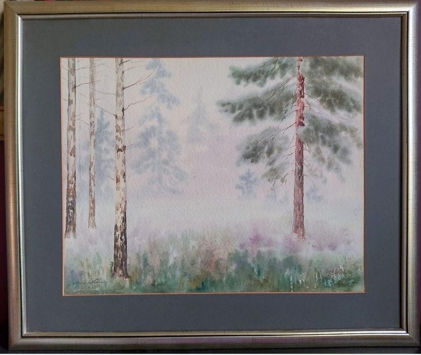 Maciej Nehring. Pejzaż leśny. Akwarela.