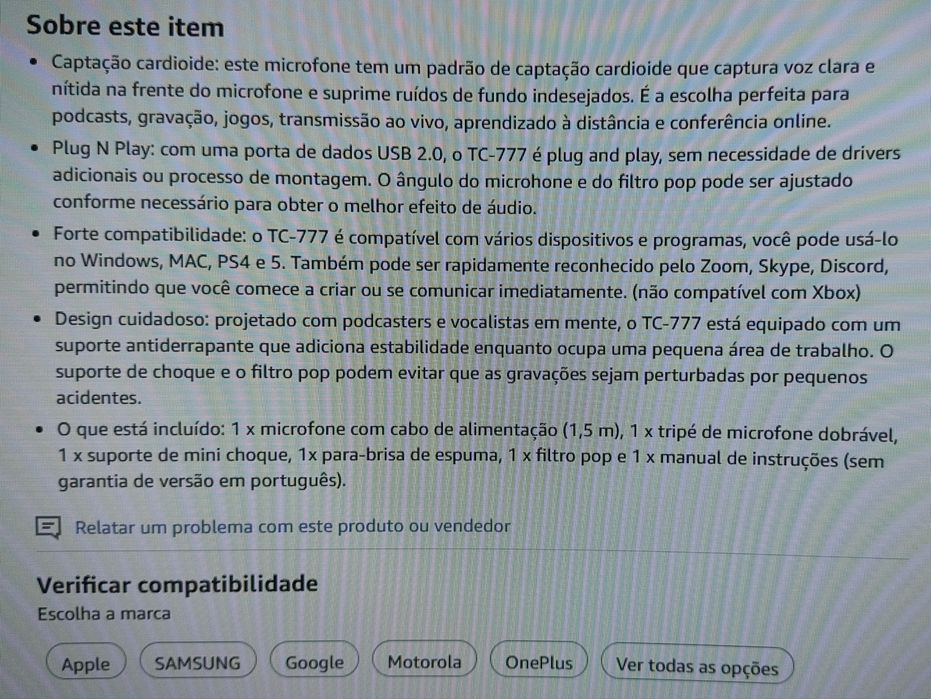 Microfone Condensador Tonor