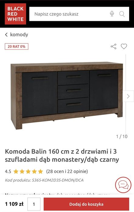 Komoda z BRW z szufladami i półkami