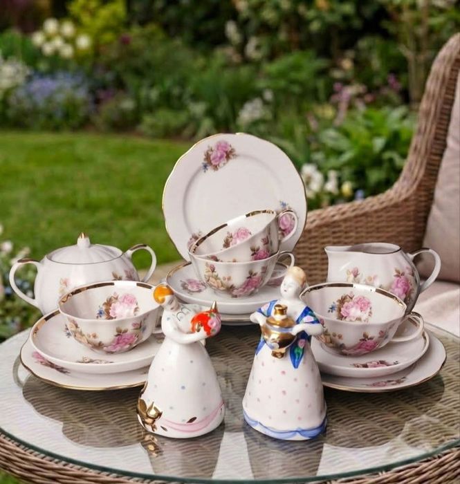 Serwis Porcelanowy Zestaw do herbaty + 2 figurki Dulewo