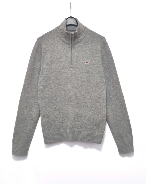 Męski Sweter Półgolf Dzianinowy Wełniany Szary Napapijri |R. XL