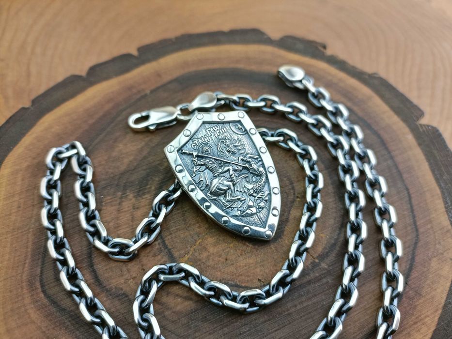 Якорная цепочка подвеска Щит Георгий Победоносец. Георгій Побідоносець