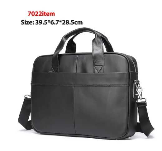 Чорна  чоловіча сумка з натуральної шкіри для ноутбука 14 дюймів