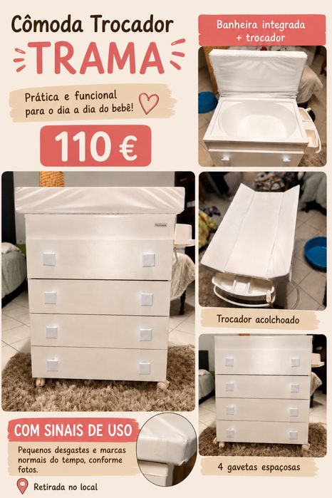 Comoda com banheira e trocador