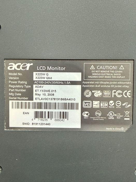 Монітор Acer X223WQ