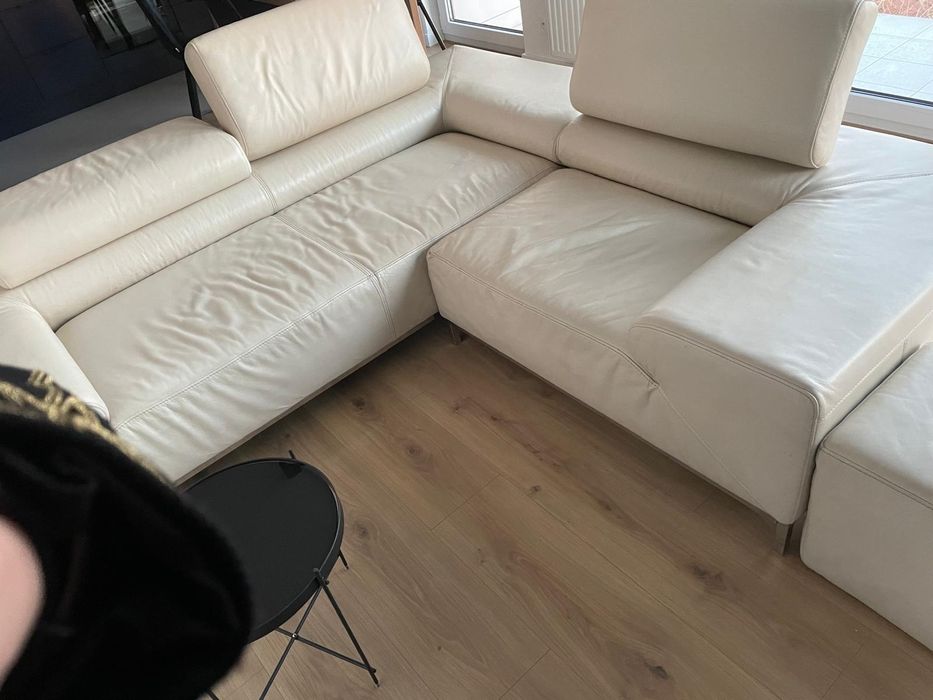 Biała sofa kanapa narożnik skóra naturalna