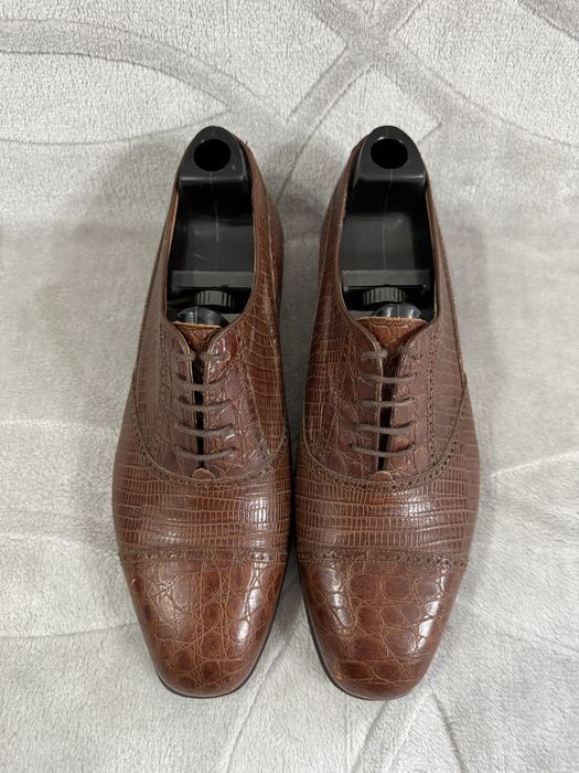 Santoni Crocodile Lizard Pattern Oxford Leather Cap Toe Semi Brogue size 8 42 półbuty wizytowe