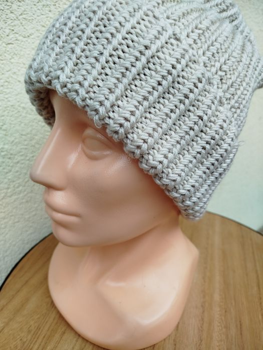 Czapka z wełny Merino extrafine 100% piaskowa z wywinieciem okazja