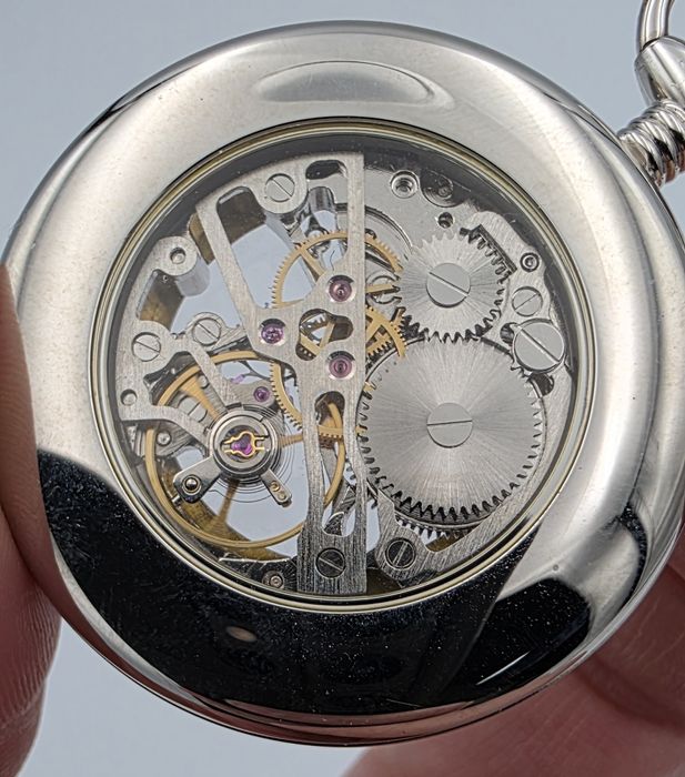 Zegarek kieszonkowy przezroczyste skeleton mechaniczny nakręcany.