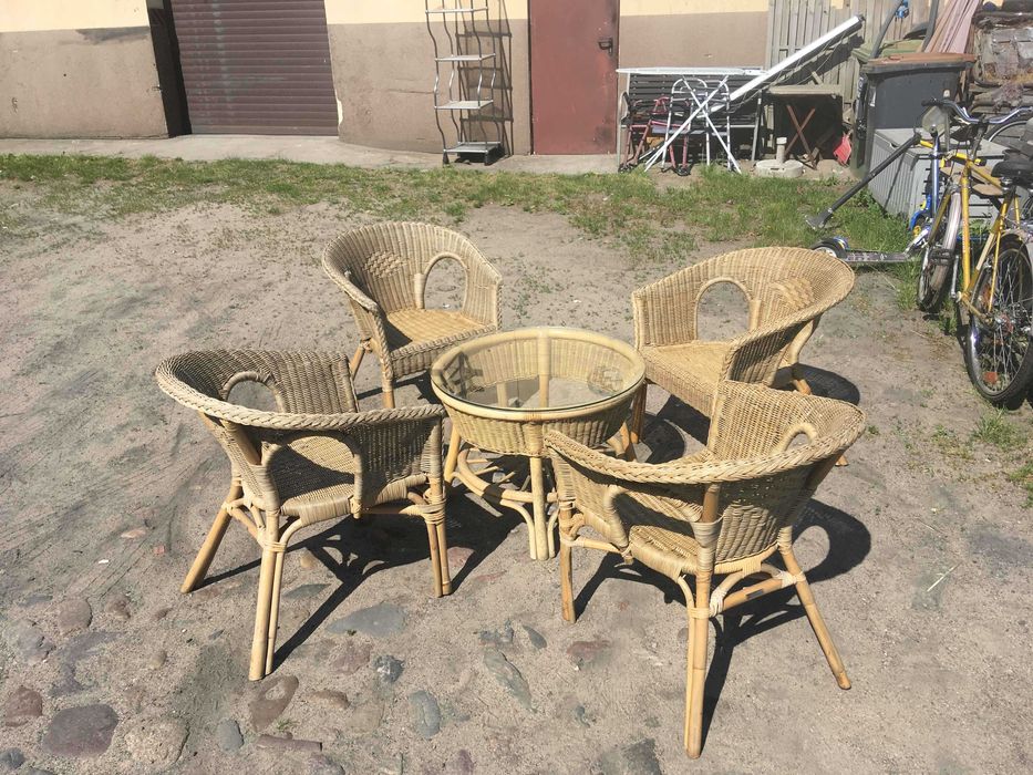 Meble ogrodowr rattan stolik 4 krzesła