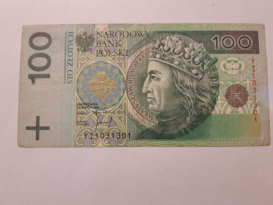 Banknot 100 zł, YI 1031301, seria zastępcza, radar, 1994r.
