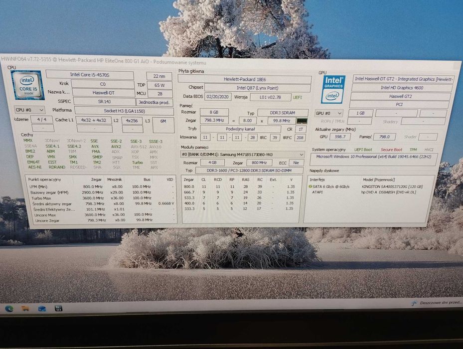 HP AiO EliteOne 800 G1 I5-4570s 8GB RAM
