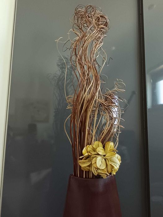 Vaso Decorativo Alto em louça com Flores Secas