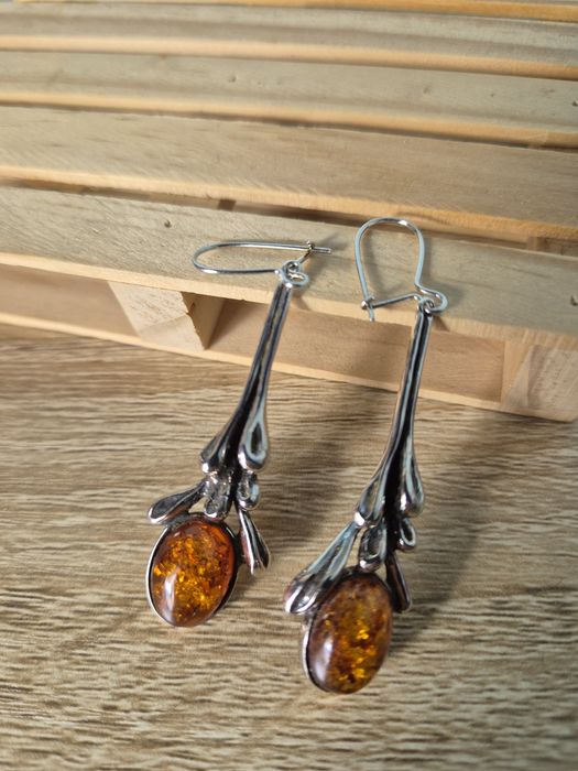Kolczyki srebro i bursztyn earrings W. Kruk srebrne vintage