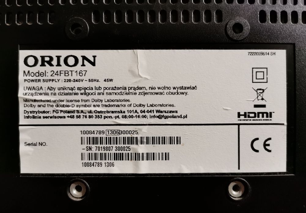 Telewizor monitor Orion 24 cale tuner dekoder dvb-t2