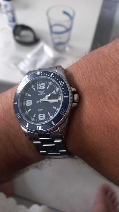 Zegarek męski granatowy z bransoletą datownik z lupą luma sportowy