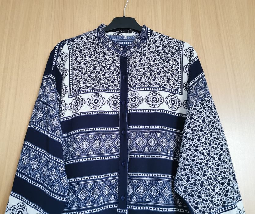 Nowa koszula damska biało Granatowa Boho