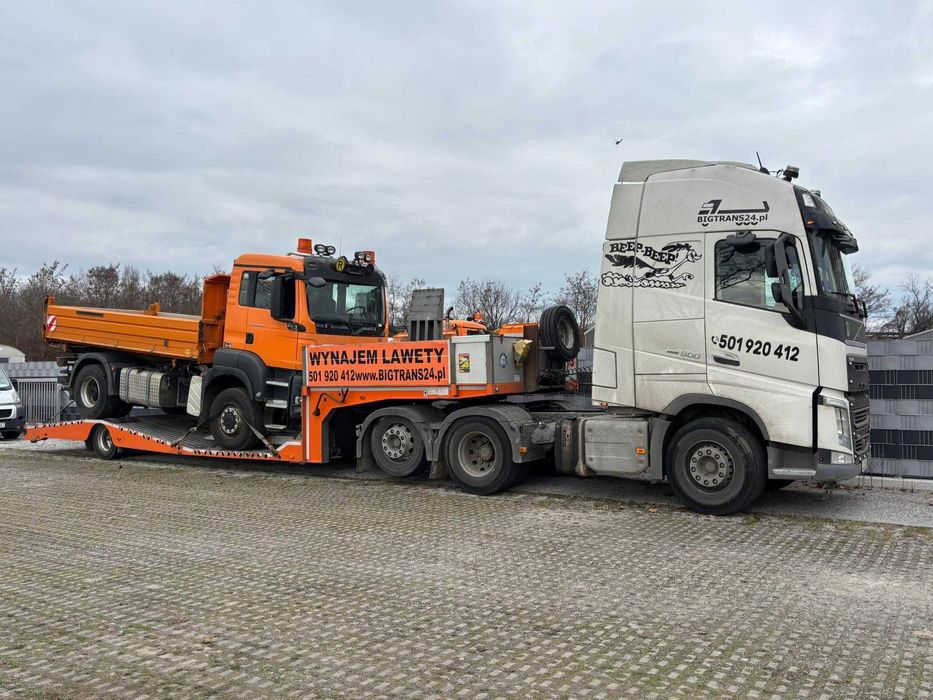Wynajem lawety transport ciągników siodłowych, niskopodwoziowy